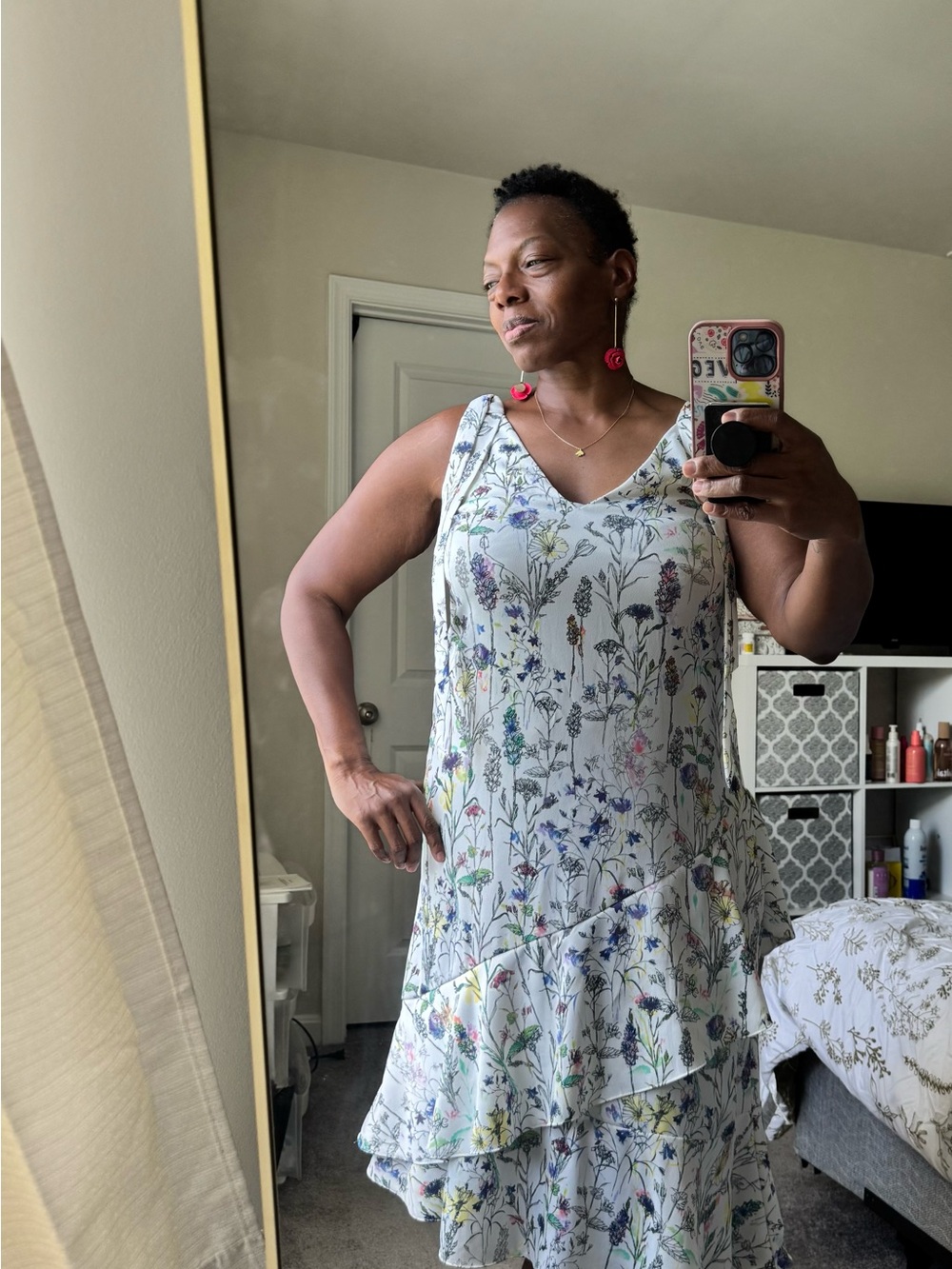 H&M White Floral V-Neck Tiered Sleep Dress